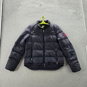 Ralph Lauren Women Jacket M Blue Down RL Crest Patch Embroidery Puffer READ